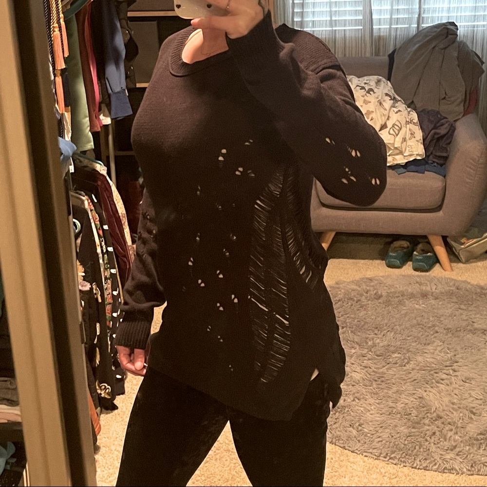 Nordstrom rubbish distressed black knit sweater small